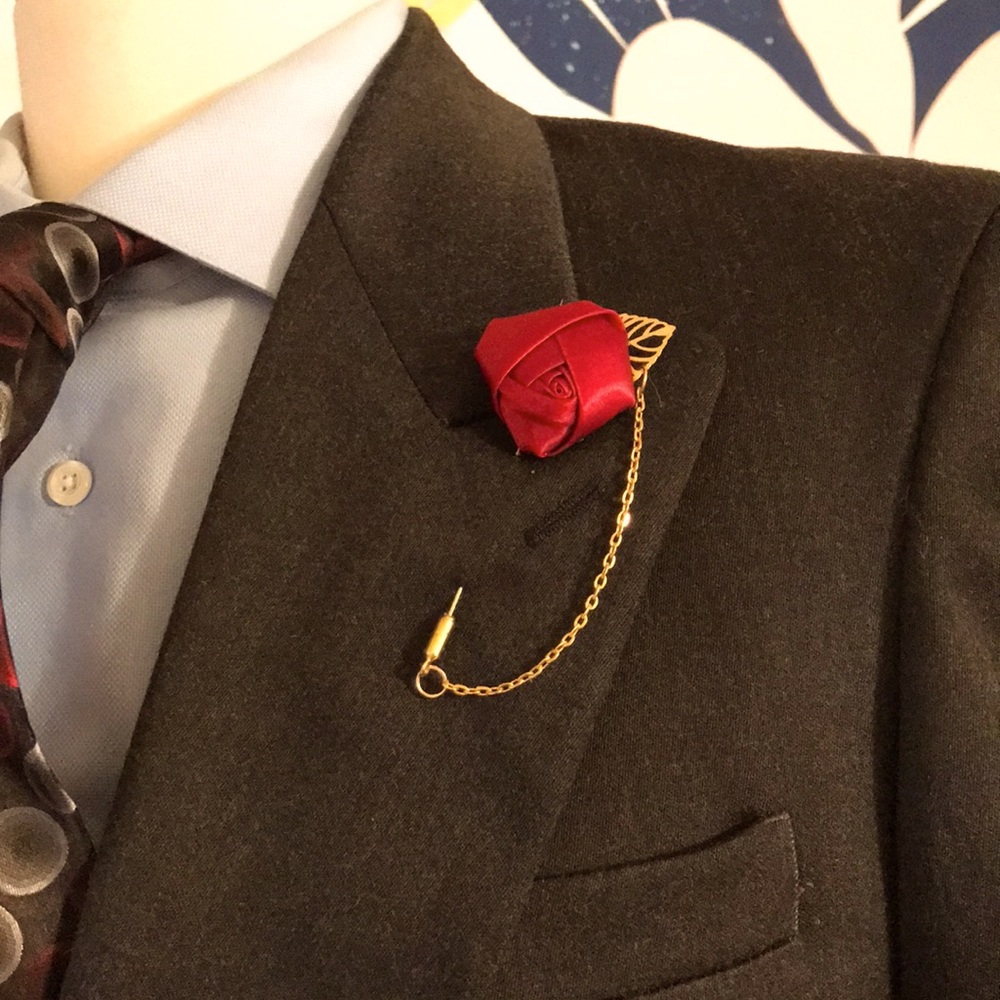 Leaf Rose Flower Pin - image 1